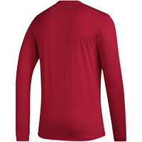 T-shirt à manches longues adidas rouge Louisville Cardinals Practice Basketball Pregame AEROREADY pour hommes