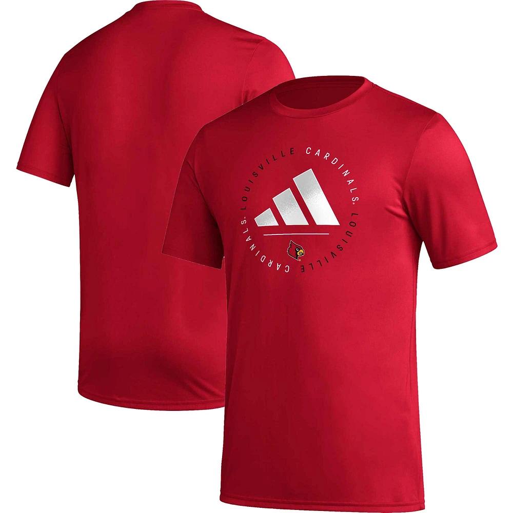 Men's adidas Red Louisville Cardinals Stripe Up AEROREADY Pregame T-Shirt