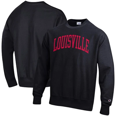 Sweat-shirt noir Champion pour hommes des Cardinals de Louisville Arch Reverse Weave