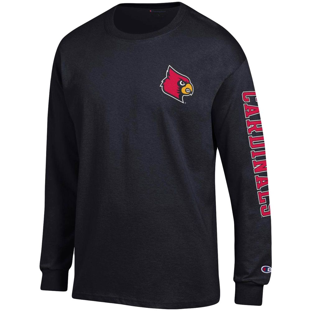 Men's Champion Black Louisville Cardinals Team Stack Long Sleeve T-Shirt