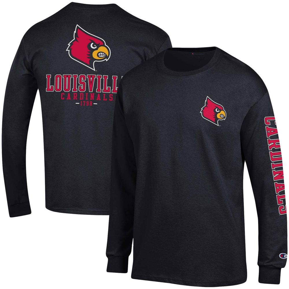 Men's Champion Black Louisville Cardinals Team Stack Long Sleeve T-Shirt