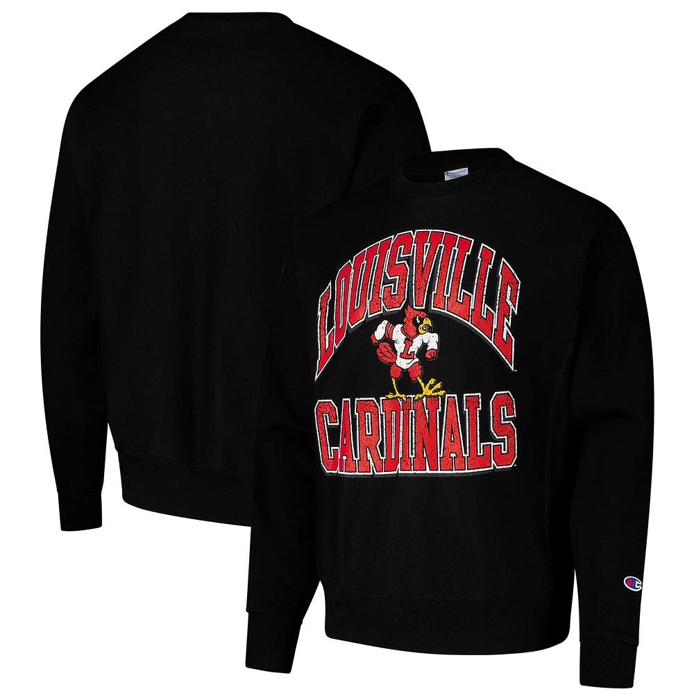 Men's Champion Black Louisville Cardinals Vault Late Night Reverse Weave Pullover Sweatshirt