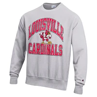 Men's Champion Heather Gray Louisville Cardinals Vault Late Night Reverse Weave Pullover Sweatshirt