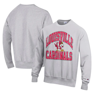 Men's Champion Heather Gray Louisville Cardinals Vault Late Night Reverse Weave Pullover Sweatshirt