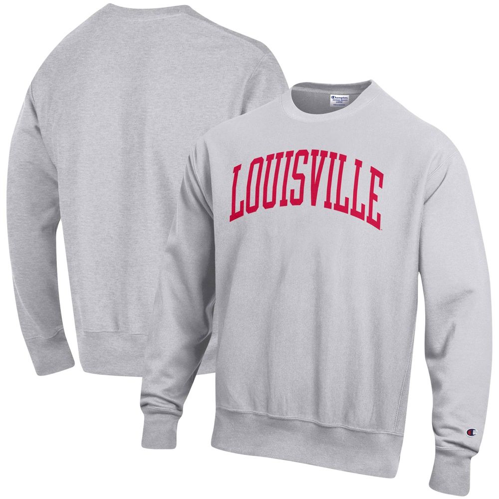 Men's Champion Heathered Gray Louisville Cardinals Arch Reverse Weave Pullover Sweatshirt