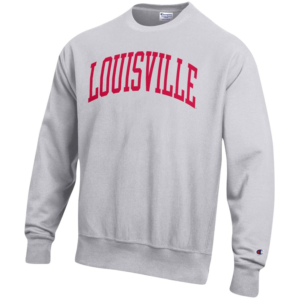 Men's Champion Heathered Gray Louisville Cardinals Arch Reverse Weave Pullover Sweatshirt