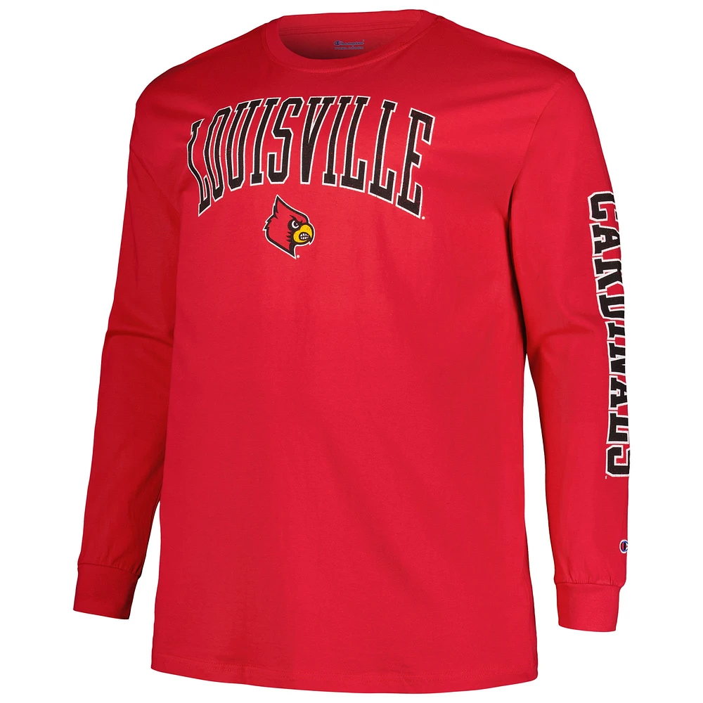 T-shirt à manches longues Champion rouge Louisville Cardinals Big & Tall 2-Hit pour hommes