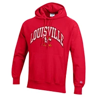 Men's Champion Red Louisville Cardinals Vault Late Night Reverse Weave Pullover Hoodie