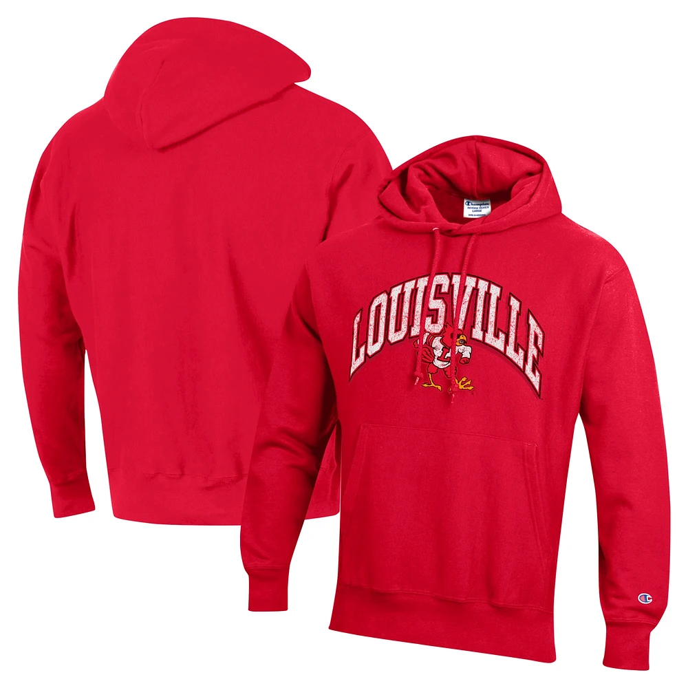 Men's Champion Red Louisville Cardinals Vault Late Night Reverse Weave Pullover Hoodie