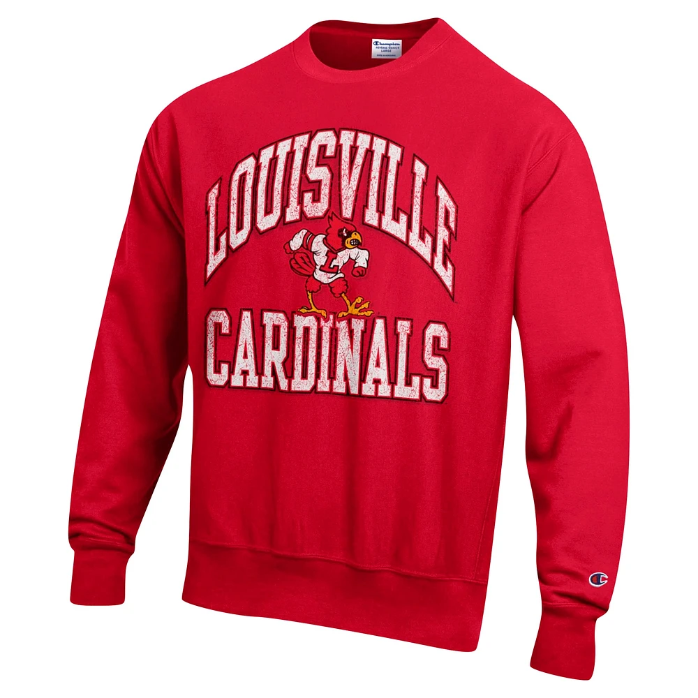 Men's Champion Red Louisville Cardinals Vault Late Night Reverse Weave Pullover Sweatshirt