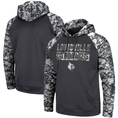 Men's Colosseum Charcoal Louisville Cardinals OHT Military Appreciation Digital Camo Pullover Hoodie