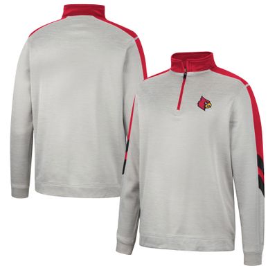 Men's Colosseum Gray/Red Louisville Cardinals Bushwood Fleece Quarter-Zip Jacket