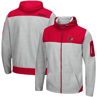 Sweat à capuche léger entièrement zippé Colosseum Heather Grey/Rouge Louisville Cardinals Schwartz pour homme