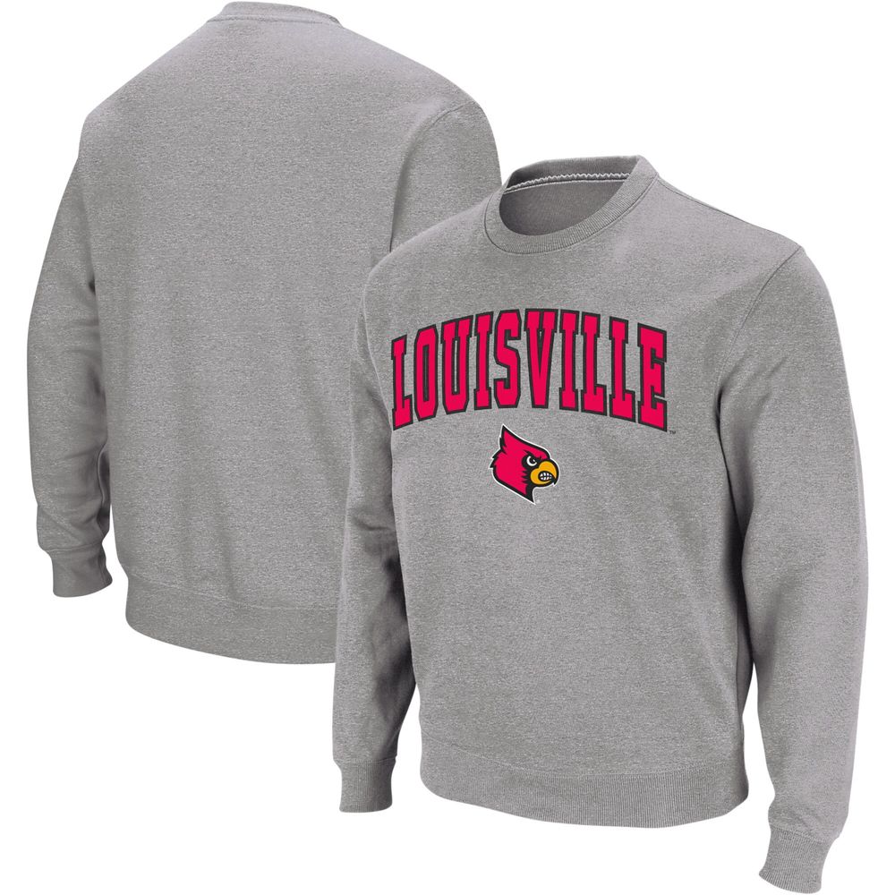 Men's Colosseum Heather Gray Louisville Cardinals Arch & Logo Crew Neck Sweatshirt