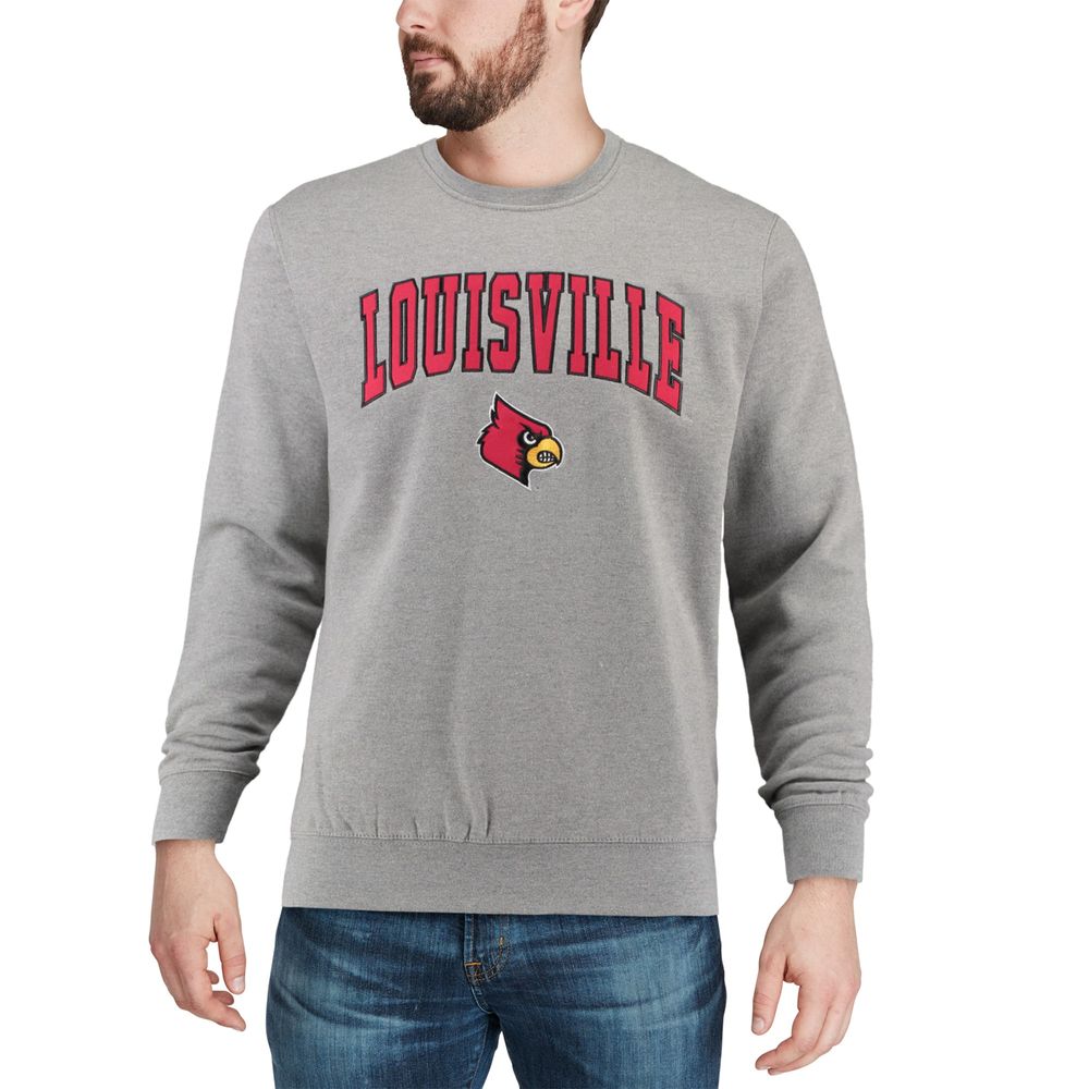 Men's Colosseum Heather Gray Louisville Cardinals Arch & Logo Crew Neck Sweatshirt