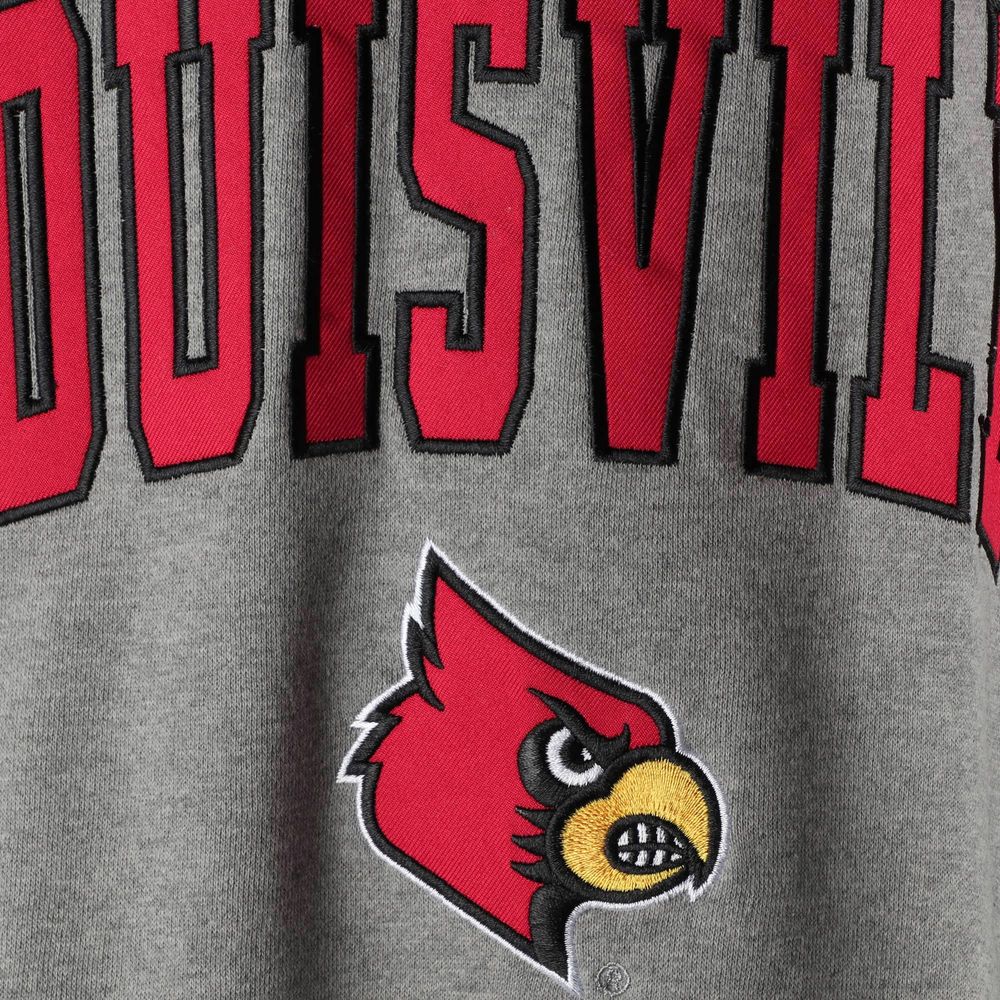 Men's Colosseum Heather Gray Louisville Cardinals Arch & Logo Crew Neck Sweatshirt