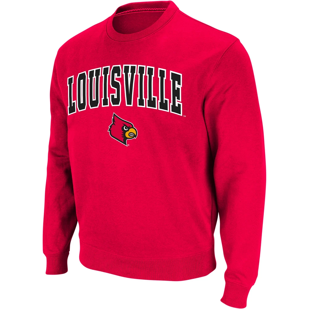 Men's Colosseum Red Louisville Cardinals Arch & Logo Crew Neck Sweatshirt