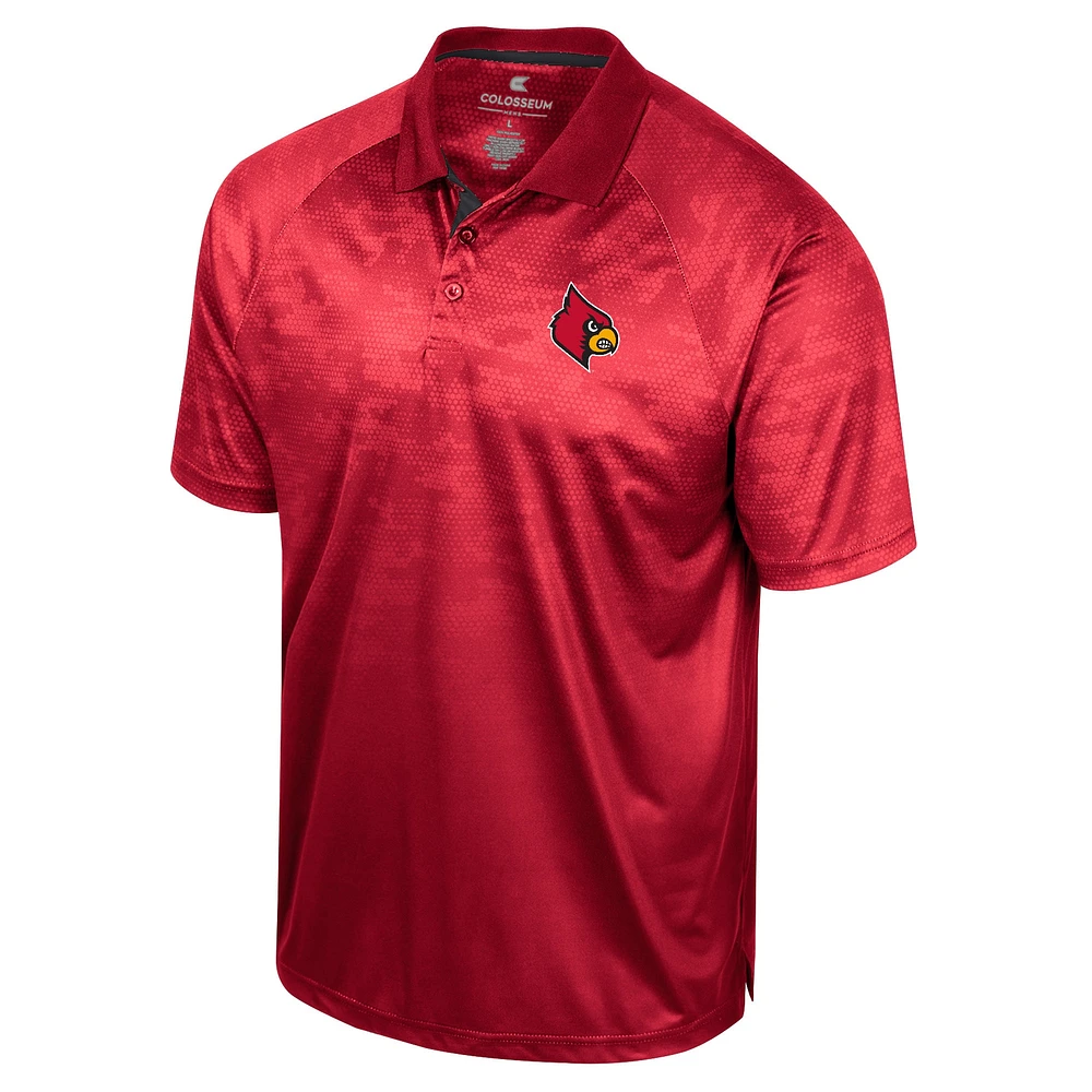 Polo à manches raglan en nid d'abeille des Cardinals de Louisville, rouge Colosseum pour homme