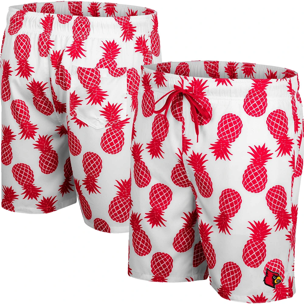 Men's Colosseum White Louisville Cardinals Pineapples Swim Shorts