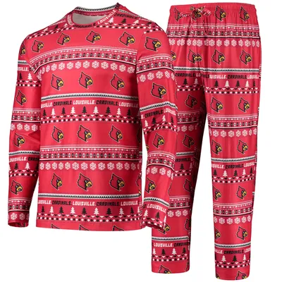 Louisville Cardinals Concepts Sport Ugly Sweater Long Sleeve T-Shirt and Pants Sleep Set - Red