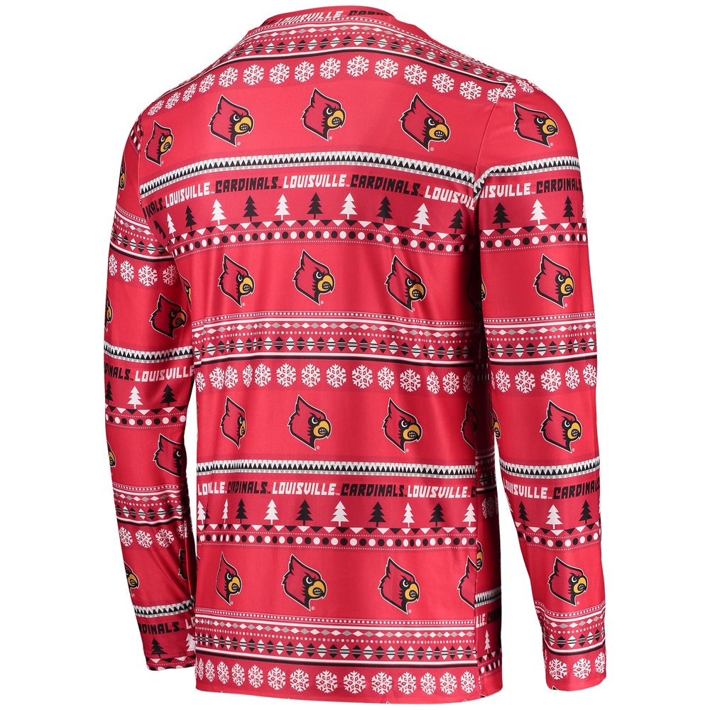 Men's Concepts Sport Red Louisville Cardinals Ugly Sweater Long Sleeve T-Shirt and Pants Sleep Set