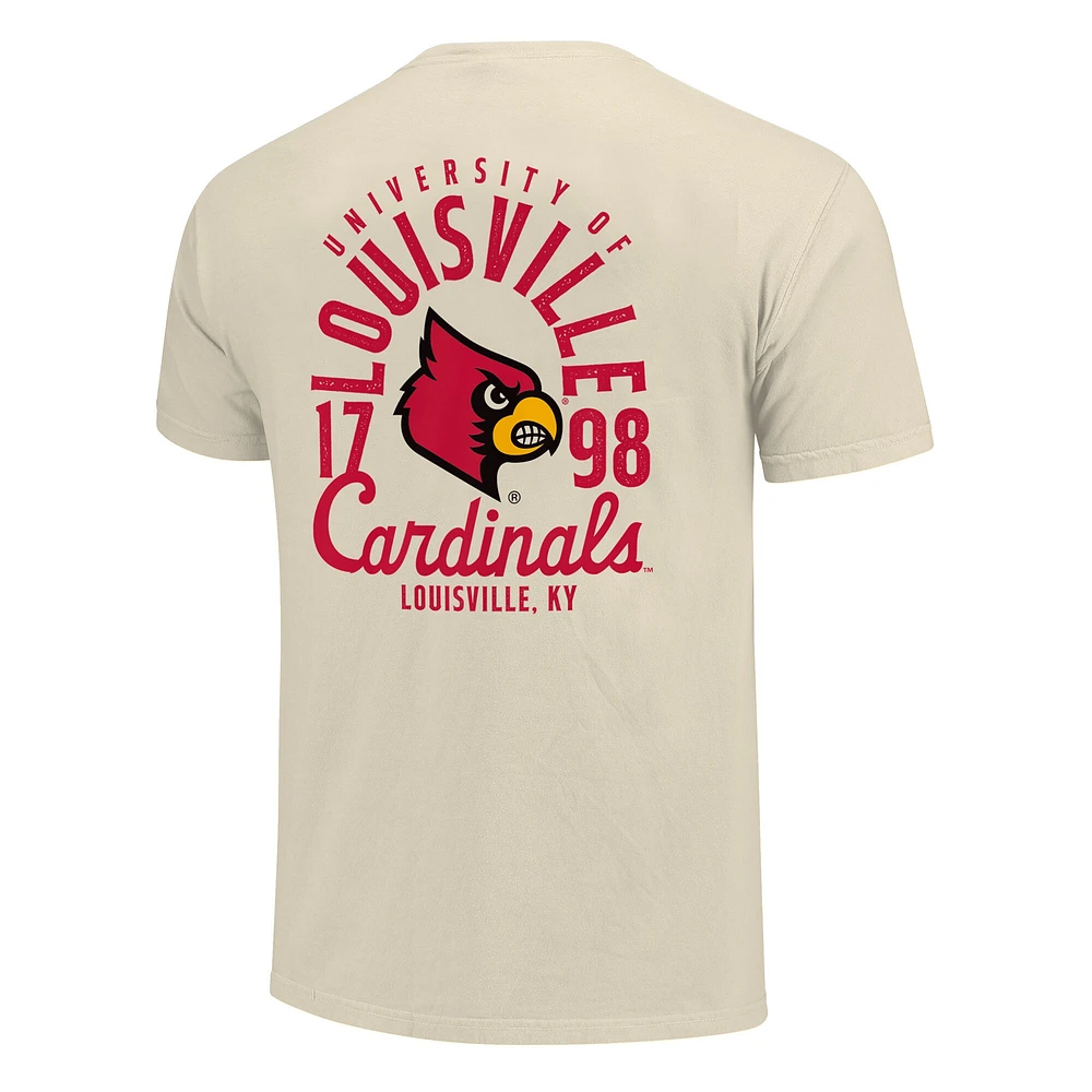 T-shirt confortable à imprimé mascotte Louisville Cardinals pour homme, couleur crème