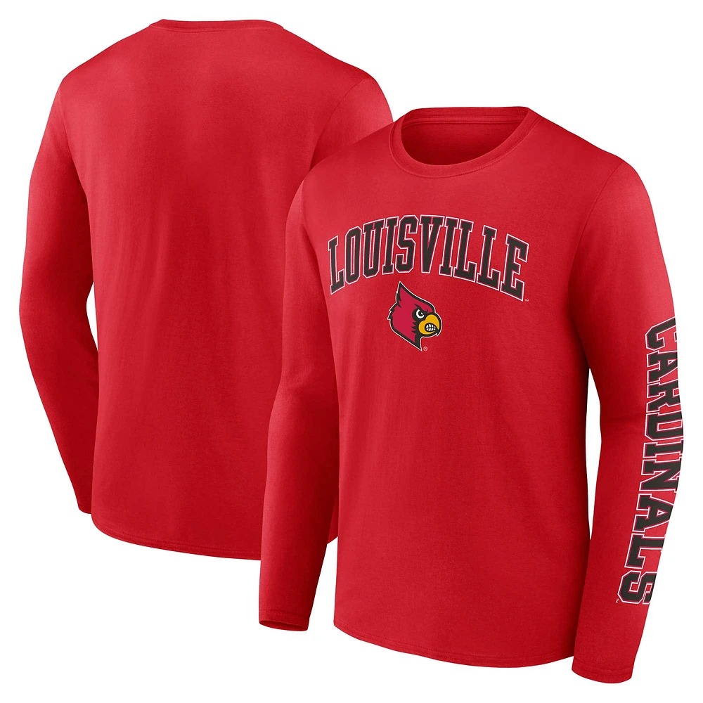 Men's Fanatics Red Louisville Cardinals Distressed Arch Over Logo Long Sleeve T-Shirt