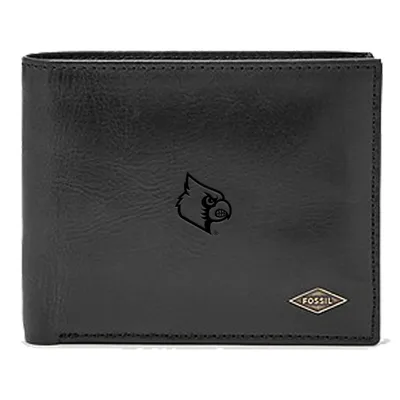 Louisville Cardinals Fossil Leather Ryan RFID Passcase Wallet - Black