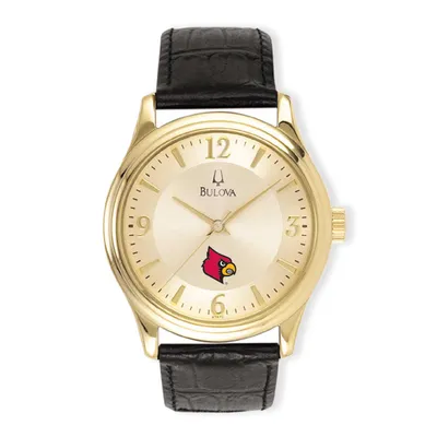 Louisville Cardinals Stainless Steel Leather Band Watch - Gold/Black