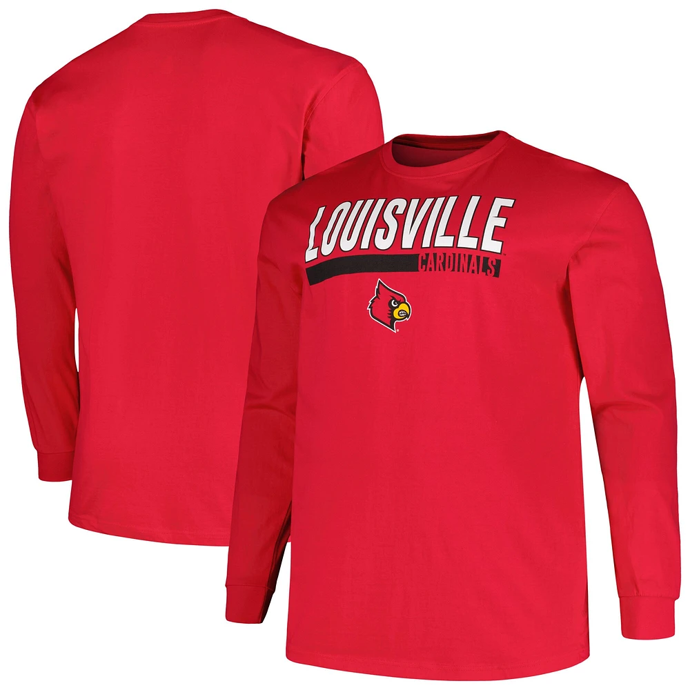 T-shirt à manches longues deux coups pour hommes Profile Red Louisville Cardinals Big & Tall