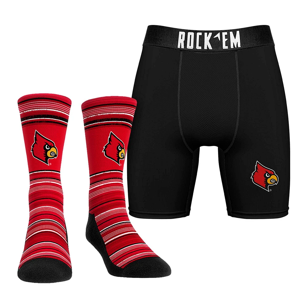 Pack combiné de chaussettes et caleçons boxeurs Rock Em Socks pour hommes des Cardinals Louisville