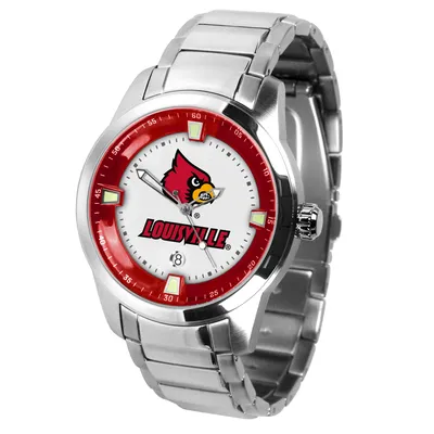 Men's Gold Louisville Cardinals Medallion Brown Leather Wristwatch