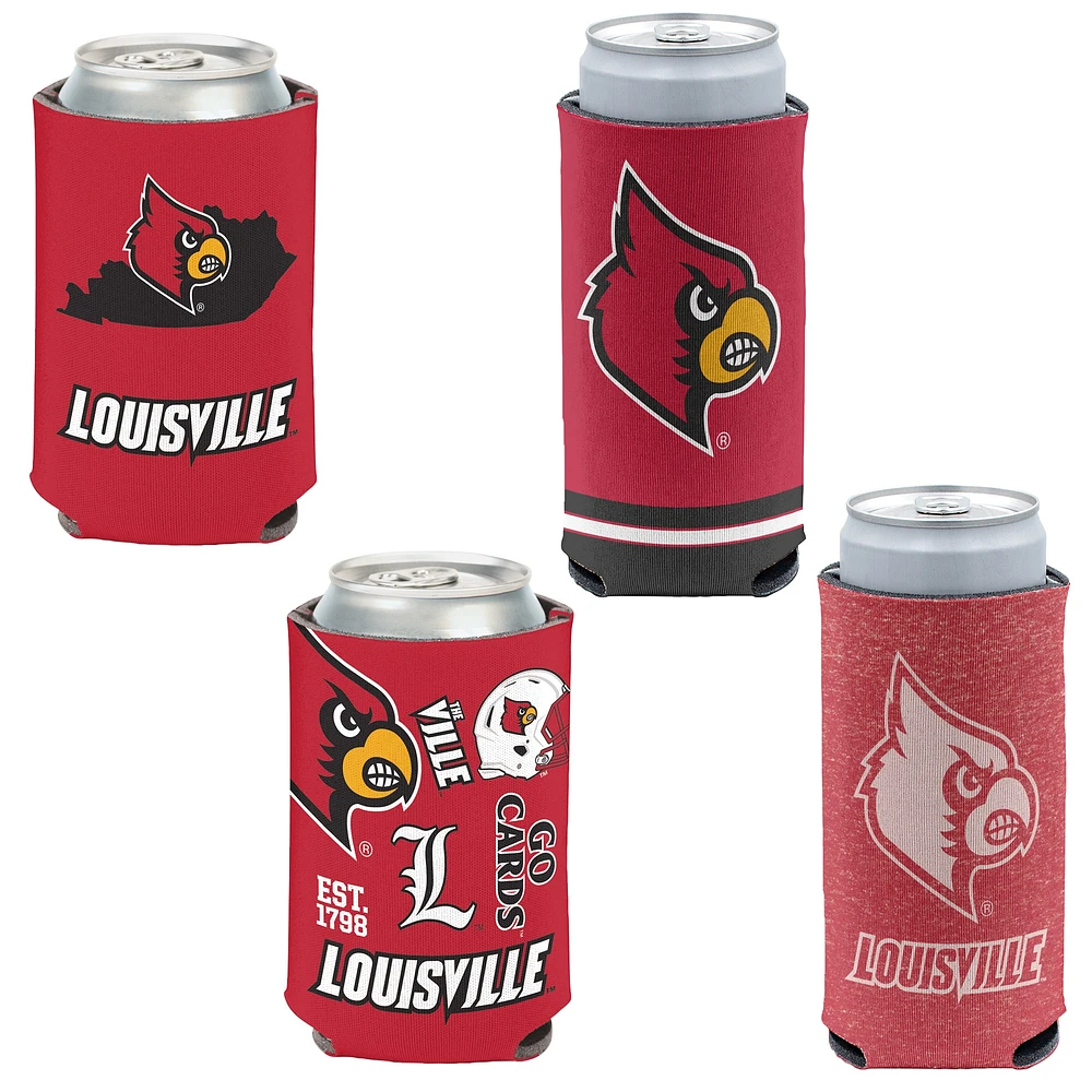 WinCraft Louisville Cardinals, paquet de 4, 12 oz. Ensemble refroidisseur de canettes et de canettes minces