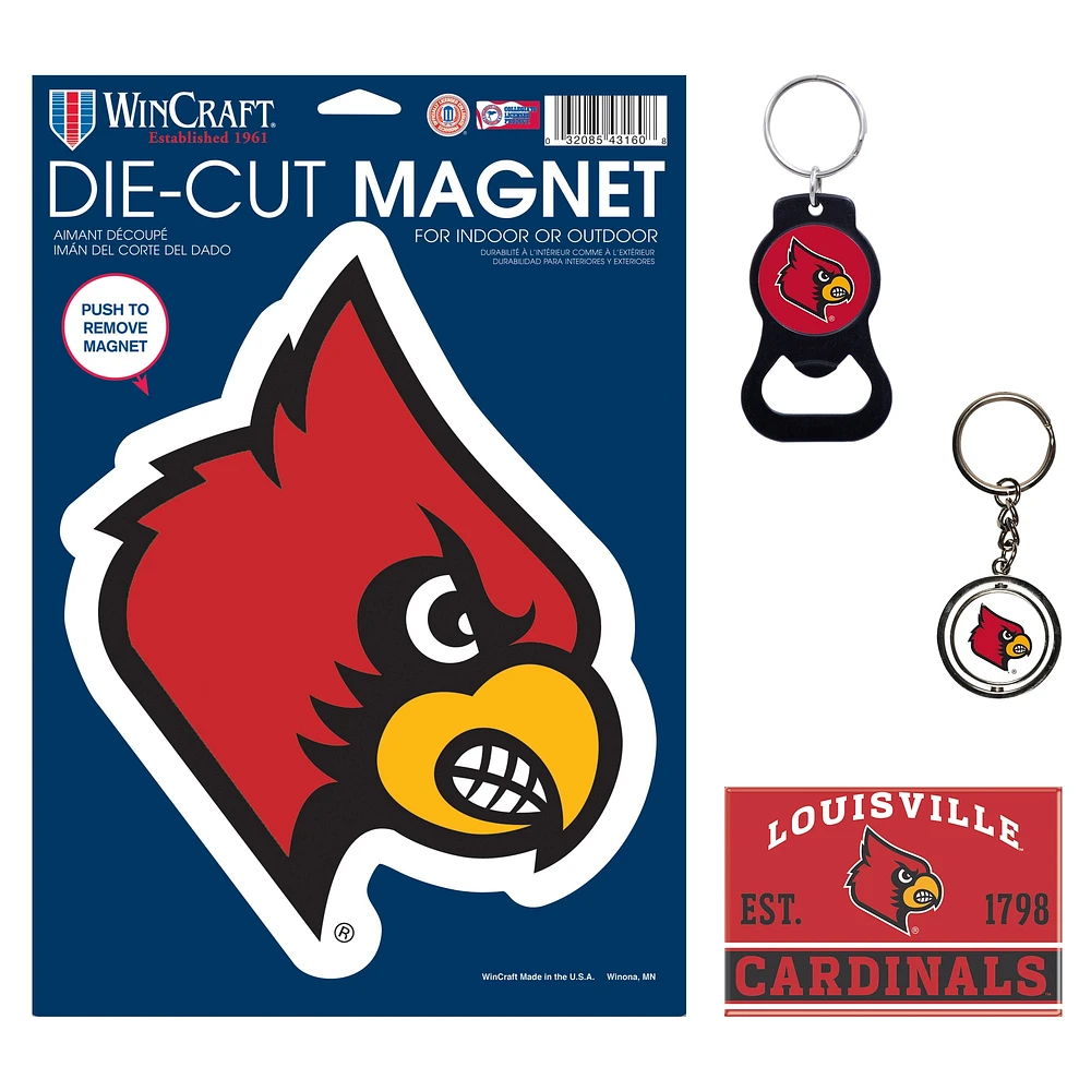 Lot de 4 porte-clés et aimants WinCraft Louisville Cardinals