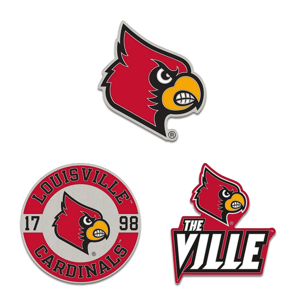 Ensemble de trois broches de pin WinCraft Louisville Cardinals