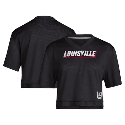 Women's adidas Black Louisville Cardinals Primegreen V-Neck Cropped Jersey