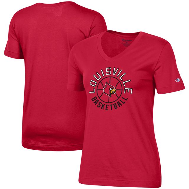 T-shirt à col en V de basket-ball Champion Red Louisville Cardinals pour femme