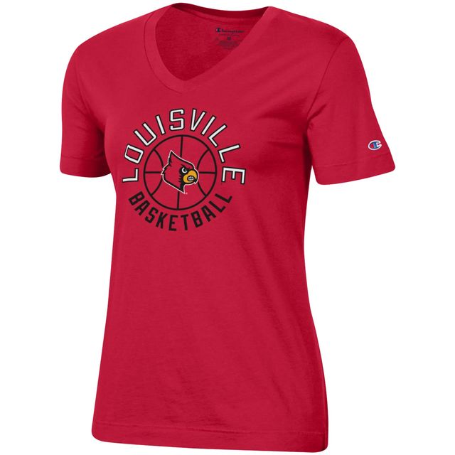 T-shirt à col en V de basket-ball Champion Red Louisville Cardinals pour femme