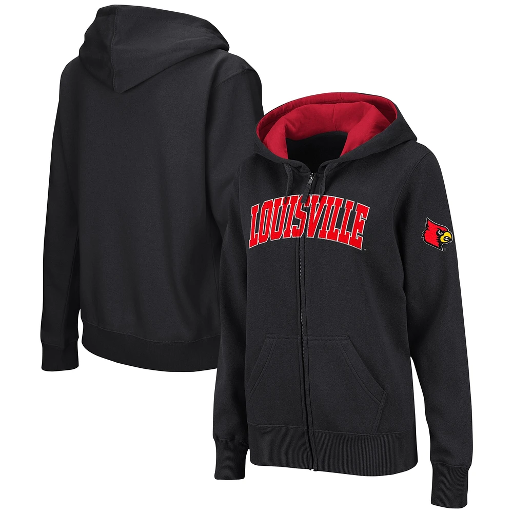 Sweat à capuche entièrement zippé Colosseum Black Louisville Cardinals pour femmes avec nom arqué