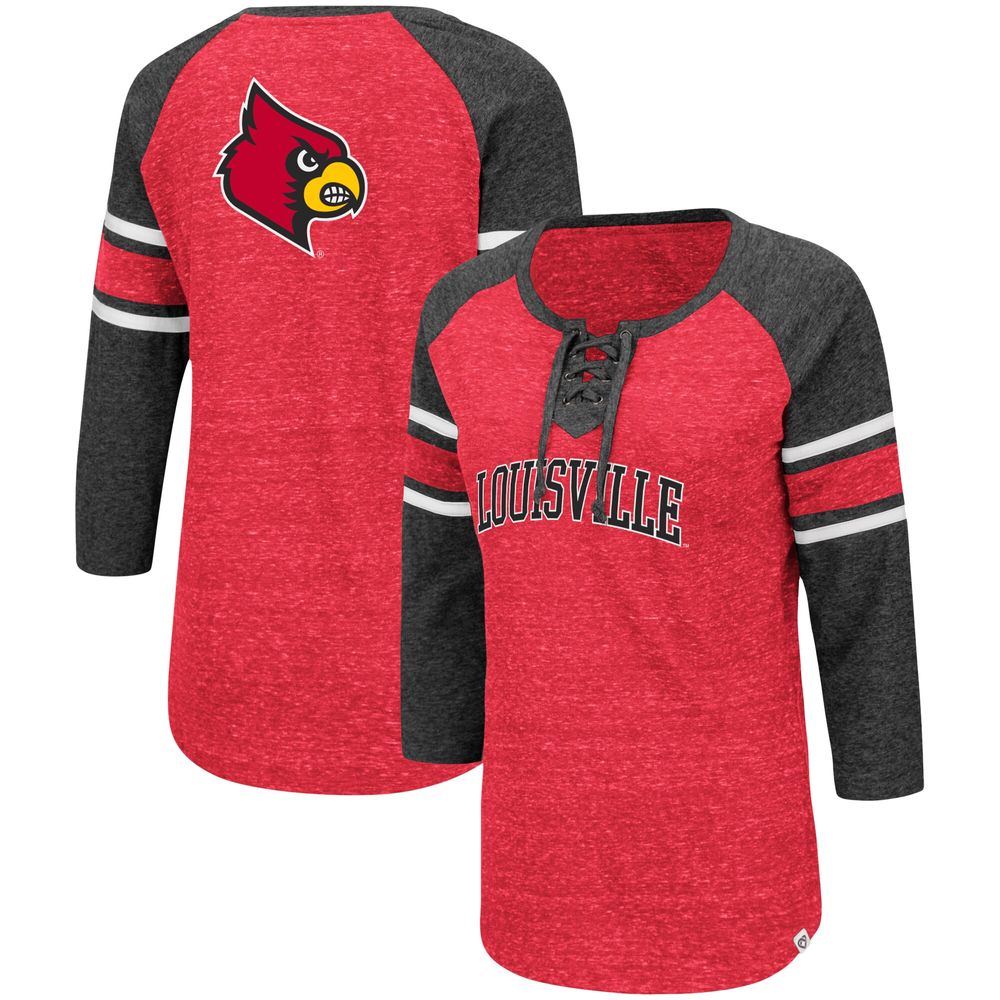 Colosseum Women's Colosseum Red/Heathered Charcoal Louisville Cardinals  Scienta Pasadena Raglan 3/4 Sleeve Lace-Up T-Shirt