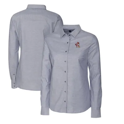 Louisville Cardinals Cutter & Buck Women's Oxford Stretch Long Sleeve Button-Up Shirt - Charcoal