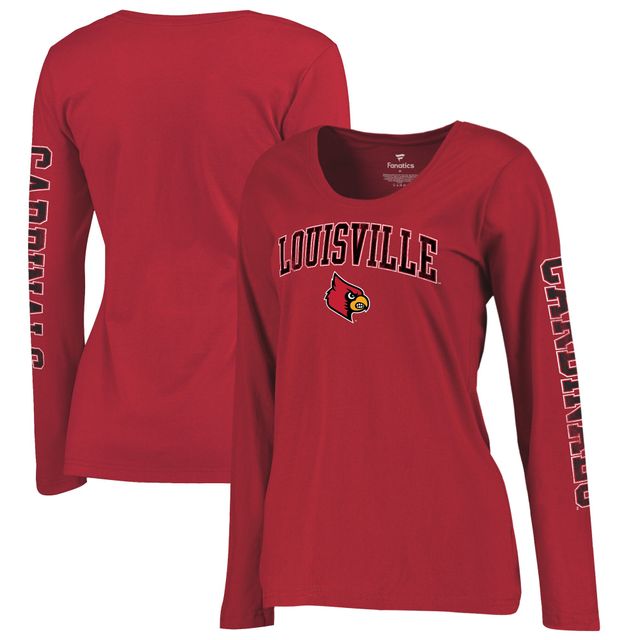 Women's Fanatics Branded Gray Louisville Cardinals Basic Arch Long Sleeve  V-Neck T-Shirt