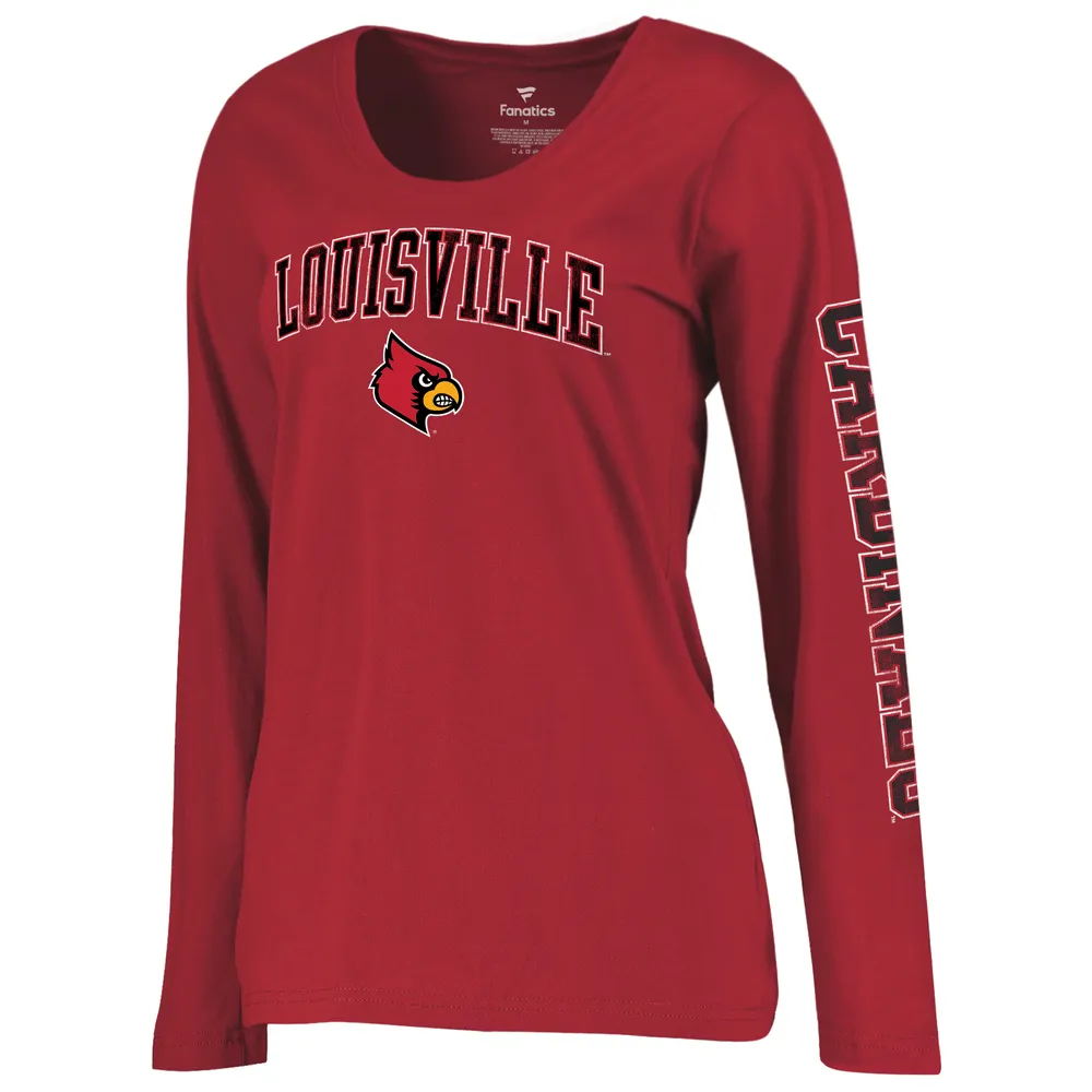 Fanatics Branded Women's Fanatics Branded Red Louisville Cardinals  Distressed Arch Over Logo Scoop Neck Long Sleeve T-Shirt