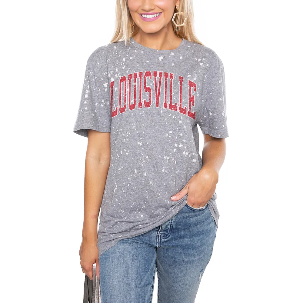Lids Louisville Cardinals Women's Bleached Splash-Dyed T-Shirt - Gray
