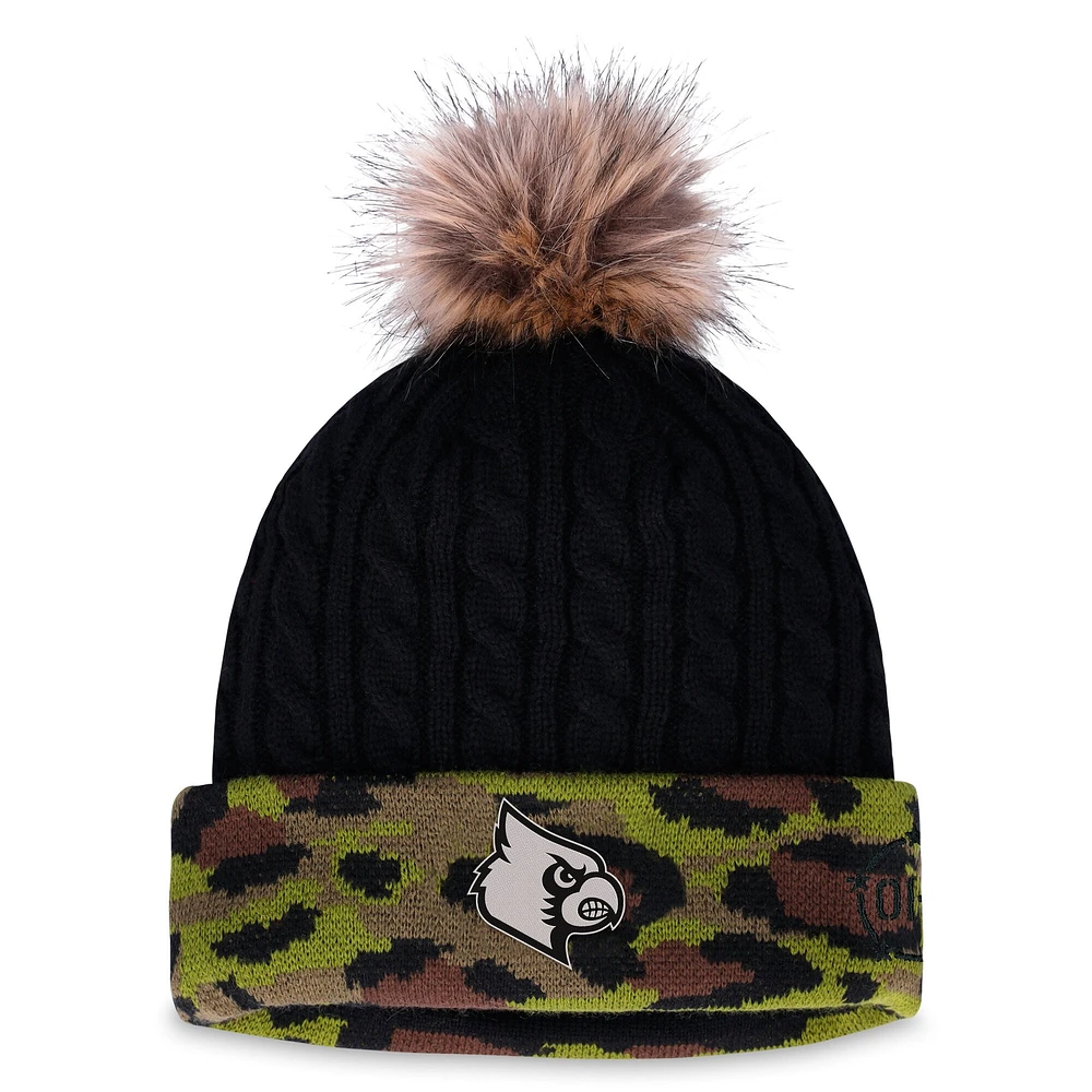 Women's Top of the World Black Louisville Cardinals OHT Military Appreciation Cuffed Knit Hat with Pom