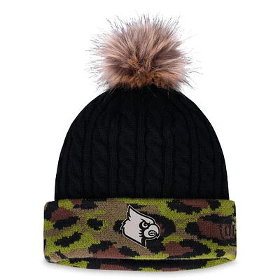 Women's Top of the World Black Louisville Cardinals OHT Military Appreciation Cuffed Knit Hat with Pom