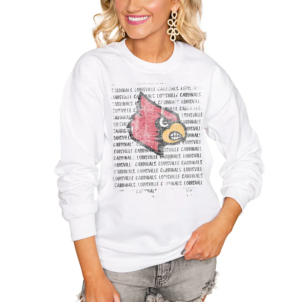Women's Gameday Couture White Louisville Cardinals It's a Vibe Classic  Fleece Crewneck Pullover Sweatshirt
