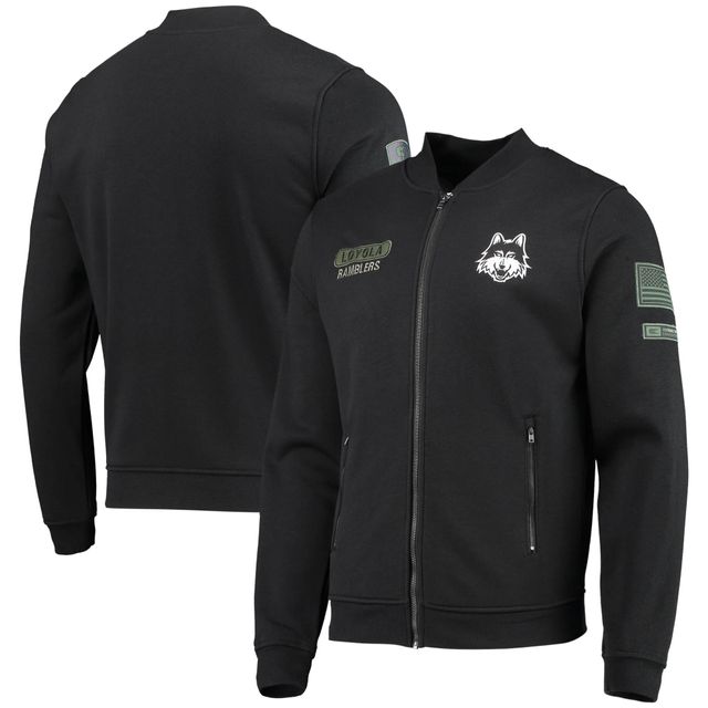 Blouson aviateur entièrement zippé Colosseum noir Loyola Chicago Ramblers OHT Military Appreciation pour hommes