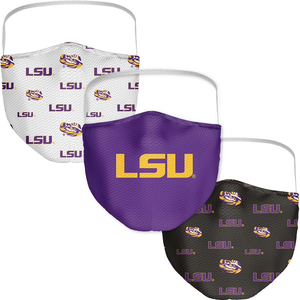 Adult Fanatics LSU Tigers All Over Logo Face Covering 3-Pack