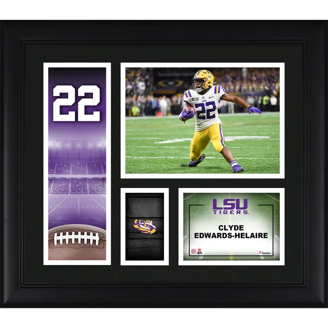 Clyde Edwards-Helaire LSU Tigers Unsigned White Jersey Running Photograph